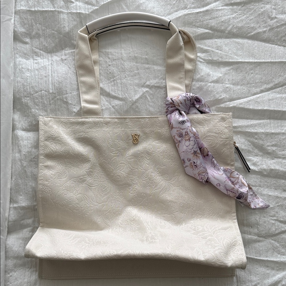 Victoria's Secret Cream Tote with Floral Scarf